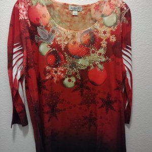 Christmas Tree Ornament 3/4 Sleeve Top (red)